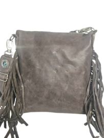 Flint Koeienhuid Dewi met franjes en turquoise steen