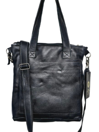 Elisa Zwart/Witte Koeienhuid Shopper met turquoise stenen