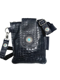 Zwart Lederen Caiman Didi met turquoise steen