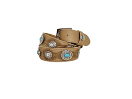 Beige/Taupe croco riem met turquoise stenen