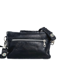 Zwarte lederen Caiman Shiva double bag met turquoise steen