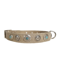 Beige Lederen Halsband met turquoise stenen L