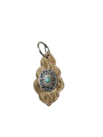 Sleutelhanger Cognac Koeienhuid met turquoise steen