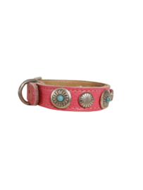 Roze lederen Halsband  met turquoise stenen XS