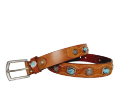 Cognac lederen croco riem met turquoise stenen