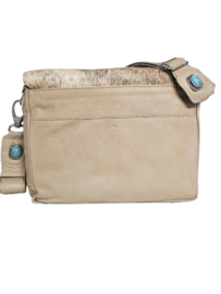 Pale Taupe Koeienhuid tas Ganesha met turquoise steen