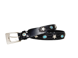 Zwart lederen croco riem met turquoise stenen