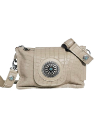 Vanilla lederen Caiman Shiva double bag met turquoise steen