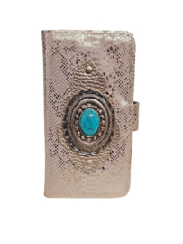 iPhone 14 Plus Prosecco Snake hoesje met een turquoise steen (Venus Limited Edition)
