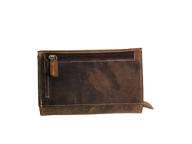 Cognac lederen croco  portemonnee Miami met turquoise steen