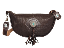 Bruine lederen croco tas Luna met turquoise steen