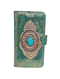 Samsung 23 Ultra Gold Turquoise Leopard hoesje met een turquoise steen (Venus Limited Edition)
