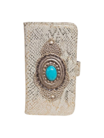 iPhone 14 Plus Gold White Snake hoesje met een turquoise steen (Venus Limited Edition)