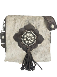 Dusty Beige Koeienhuid tas Shiva met Ivory steen.