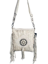 Pearl Bush Koeienhuid Dewi met franjes en Ivory steen