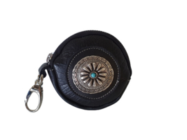 Zwarte lederen croco Bindi portemonneetje met turquoise steen