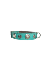 Turquoise Lederen Halsband met ivory stenen M