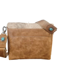 Soft Amber Koeienhuid tas Ganesha met turquoise steen