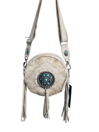 Lichte Koeienhuid tas Chakra met turquoise steen