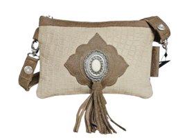 Beige Caiman tas Nandoe met Ivory steen