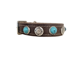 Bruine lederen Halsband met turquoise stenen XXS