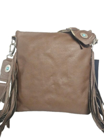 Country Koeienhuid Dewi met franjes en turquoise steen
