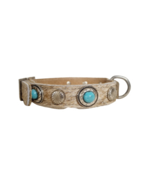 Koeienhuid lederen Halsband met turquoise stenen S