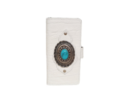 Samsung 20 SnowWhite lederen croco hoesje met een turquoise steen