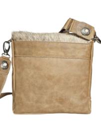 Army Beige Koeienhuid tas Shiva met Ivory steen.