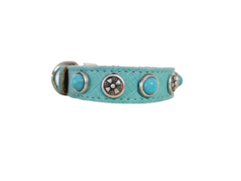 Cool Mint lederen Halsband met turquoise stenen XXS