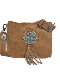 Bronco lederen Caiman tas Ganesha met turquoise steen