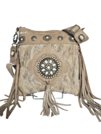 Arrow Town koeienhuid Dewi met franjes en turquoise steen (custom made)