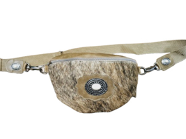 Olive Haze Koeienhuid Buidelriem met Ivory steen