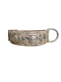 Gemêleerde Koeienhuid Halsband  met turquoise stenen M2