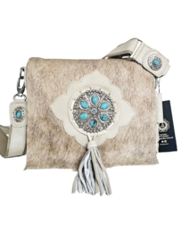 Almond Koeienhuid tas Ganesha met turquoise steen