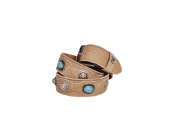 Beige croco riem met turquoise stenen