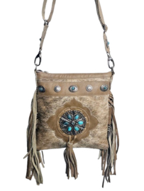 Rodeo Dust Koeienhuid Dewi met franjes en turquoise steen (Custom made)
