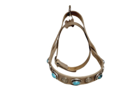 Beige Taupe Hondentuigje met turquoise stenen L