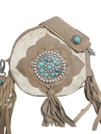 Moon Mist Koeienhuid tas Chakra met turquoise steen