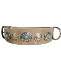 Beige lederen halsband met turquoise stenen XL2