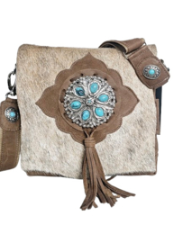 Ash Koeienhuid tas Shiva met turquoise steen.