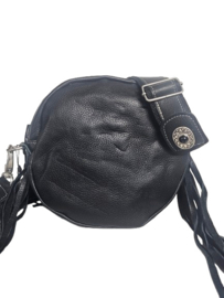 Zwart lederen Caiman tas Chakra met zwarte steen