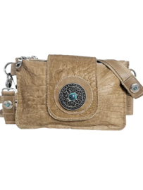Sandrift lederen Shiva double bag met turquoise steen