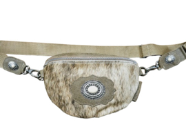 Grey Olive Koeienhuid Buidelriem met Ivory steen