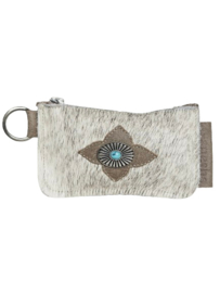 Rio portemonneetje mushroom koeienhuid met turquoise steen