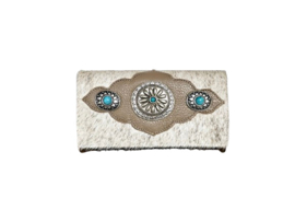 Moon mist Koeienhuid portemonnee London met turquoise steen