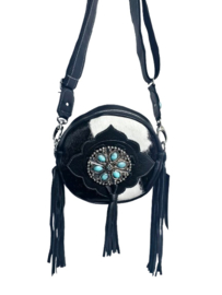 Zwart/Witte Koeienhuid tas Chakra met turquoise steen