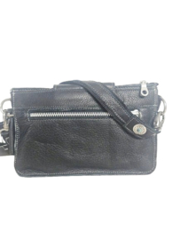 Zwarte lederen Caiman Shiva double bag met turquoise steen