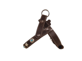 Donkerbruine Hondentuigje met turquoise stenen S