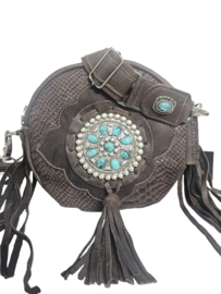 Bruine Lederen tas Chakra met turquoise steen